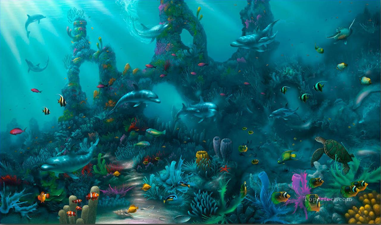 Dolphin Paradise Monde sous marin Peintures à l'huile